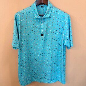Bad Birdie Men’s XL Golf Polo Shirt Blue Kayak Canoe Print Perform Stretch